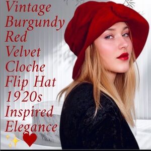 Vintage Burgundy/Wine Red Velvet Flip Cloche Hat – 1920s Inspired Elegance 🌹